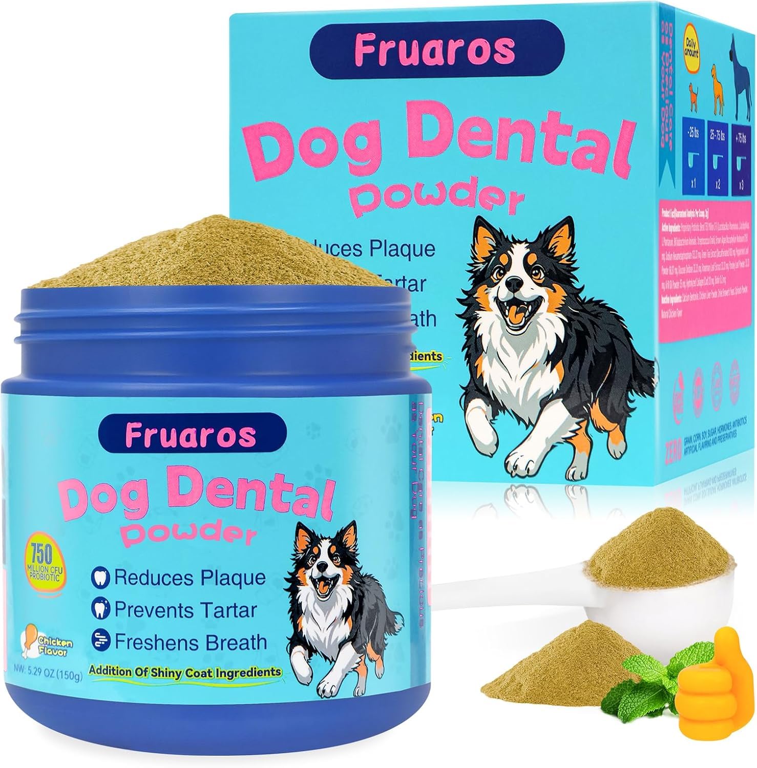 Fruaros dog dental powder attached spoon for tidy storage