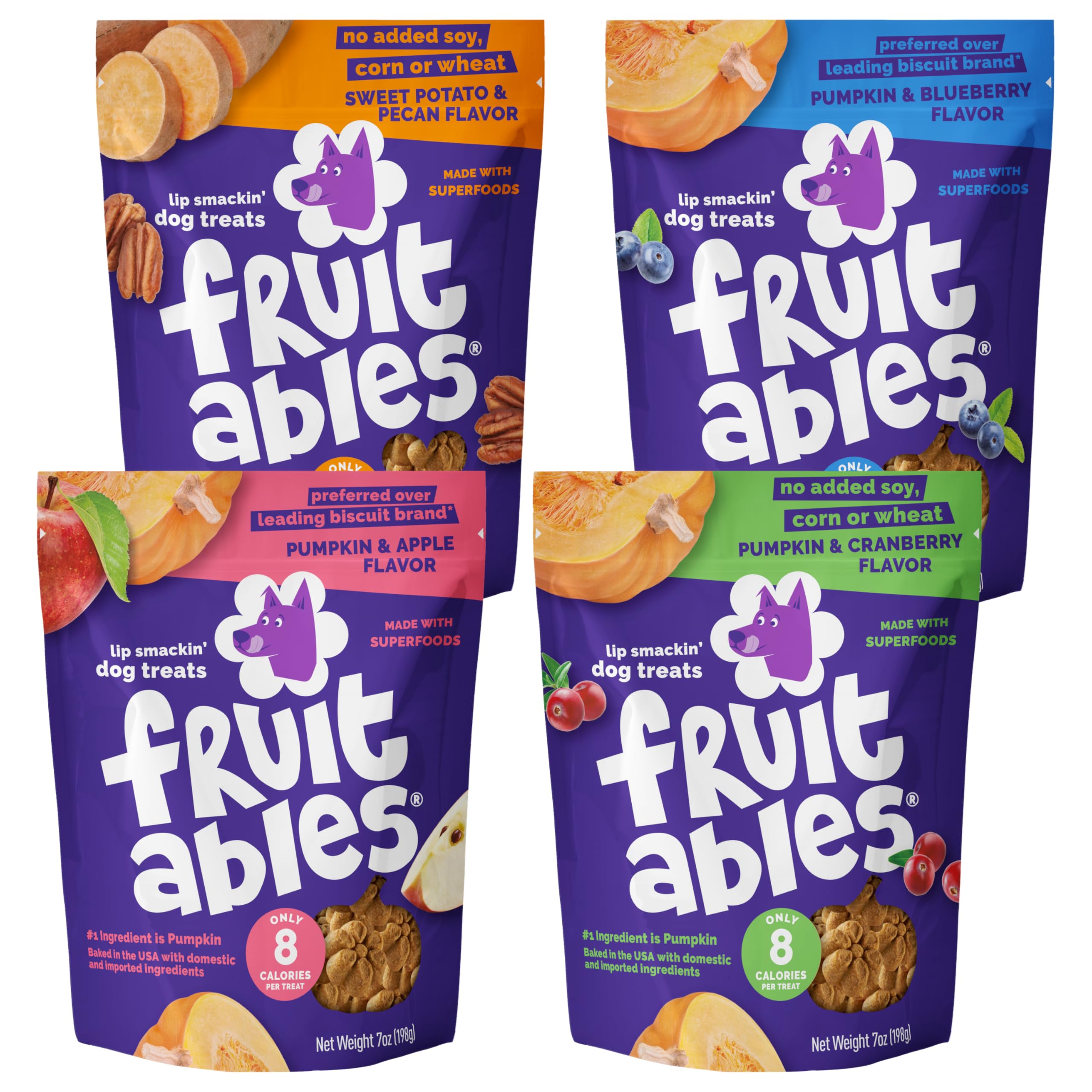 Fruitables Baked Crunchy Pumpkin Dog Treats Apple flavor – low-calorie training reward.