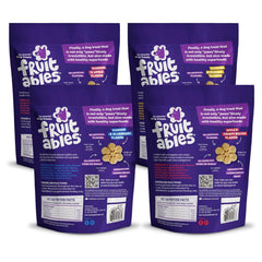 Fruitables variety-pack bags show four flavors for rewarding dogs