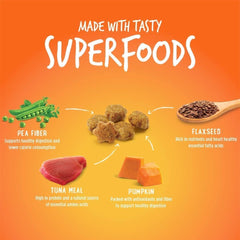 Fruitables Cat Treats real salmon, tuna, and chicken image emphasizes real protein flavors cats love.