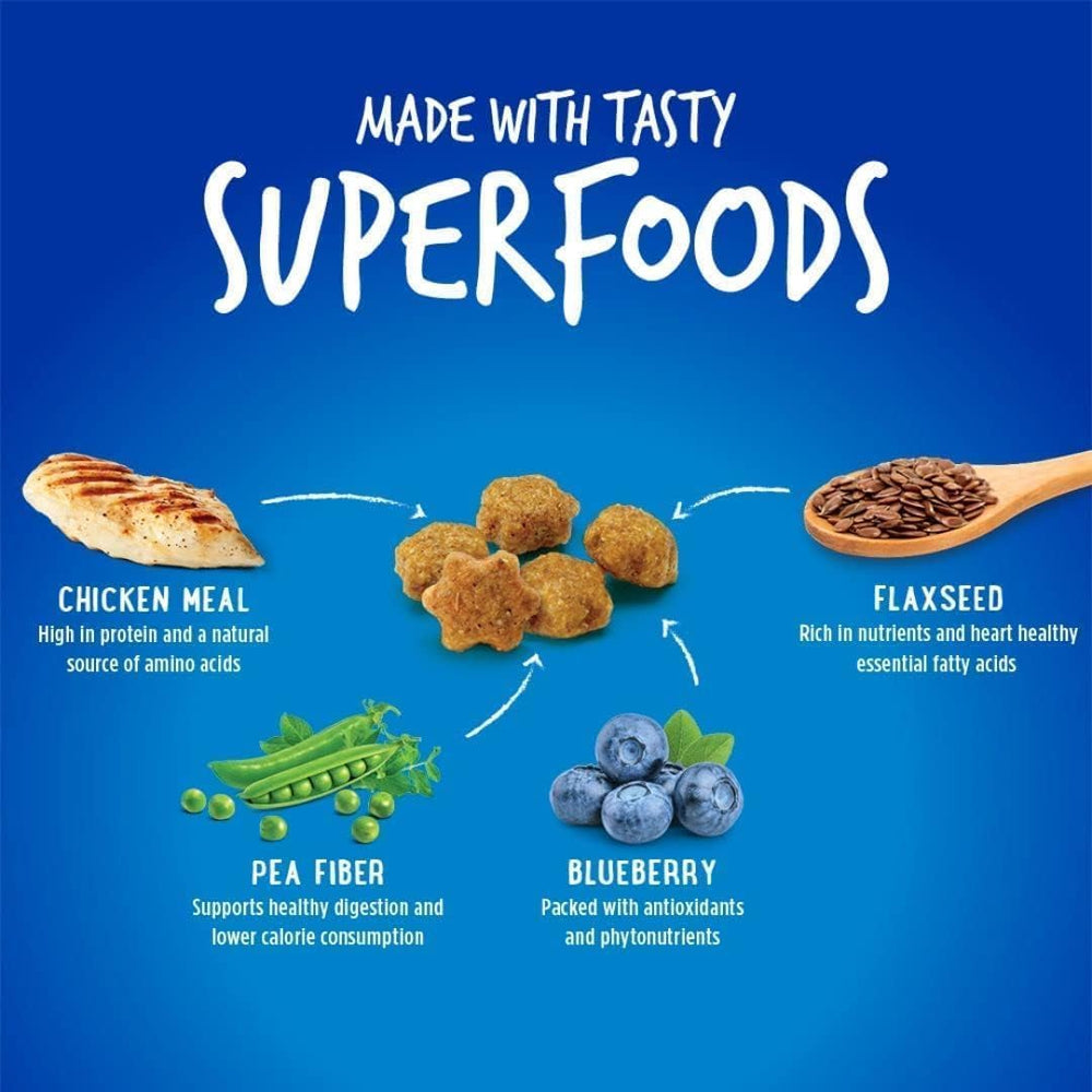 Fruitables Cat Treats superfoods close-up showcases flaxseed, cranberry, blueberries for wholesome snacking.
