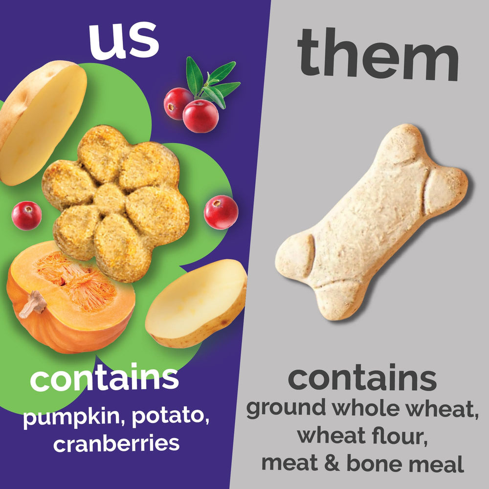 Fruitables Pumpkin-Dog-Treats Variety-Pack Packaging highlights convenient, multi-flavor option for sharing.