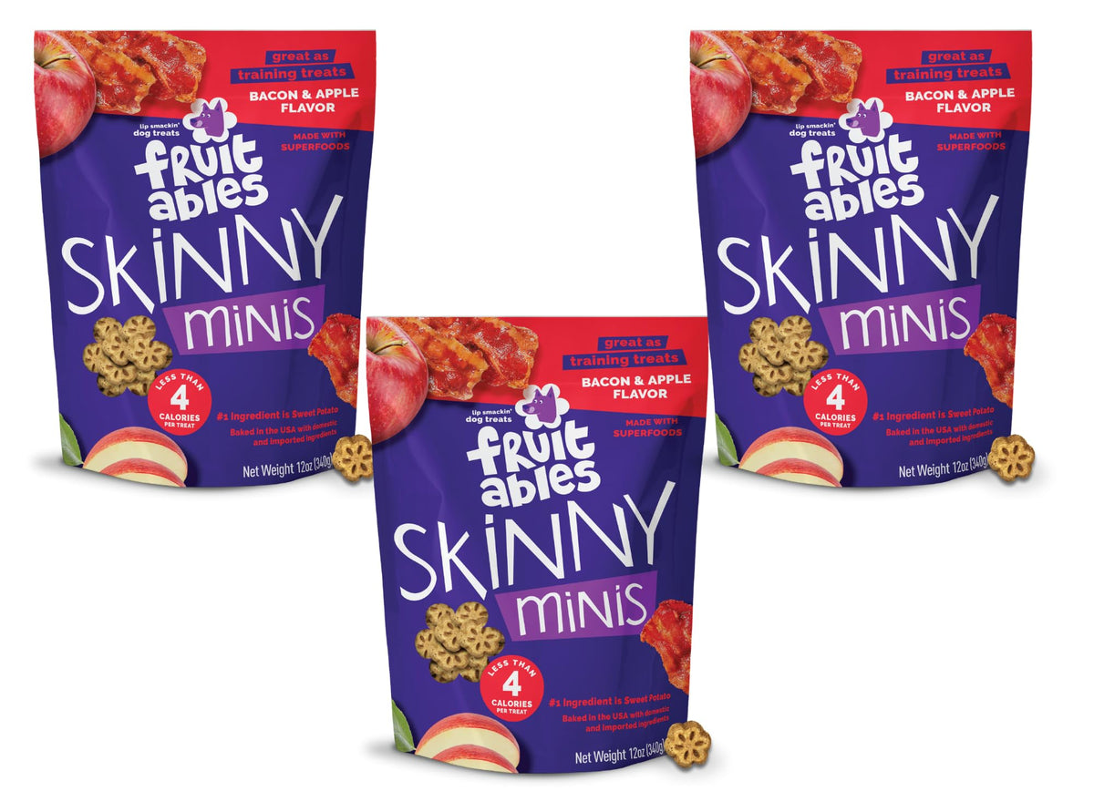 Fruitables Skinny Minis apple bacon soft-chewy treat close-up, ideal training reward for small dogs