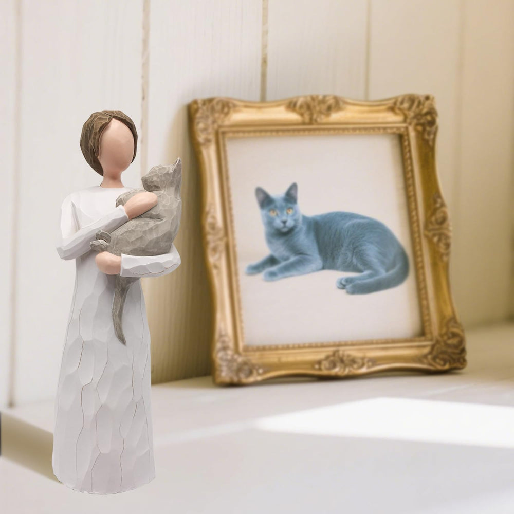 FRUMOASA escultura gato consolación de vida, recuerdo atemporal.