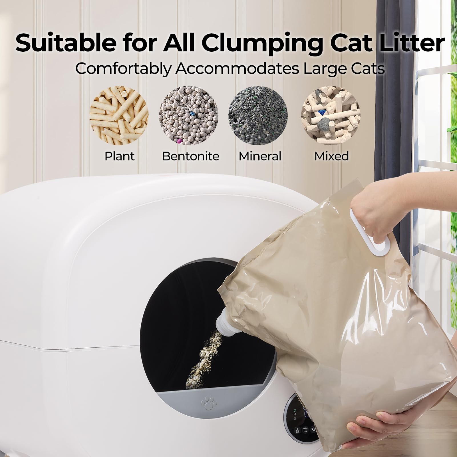Fsitego multi-cat litter compatibility supports various litters for flexible setups.
