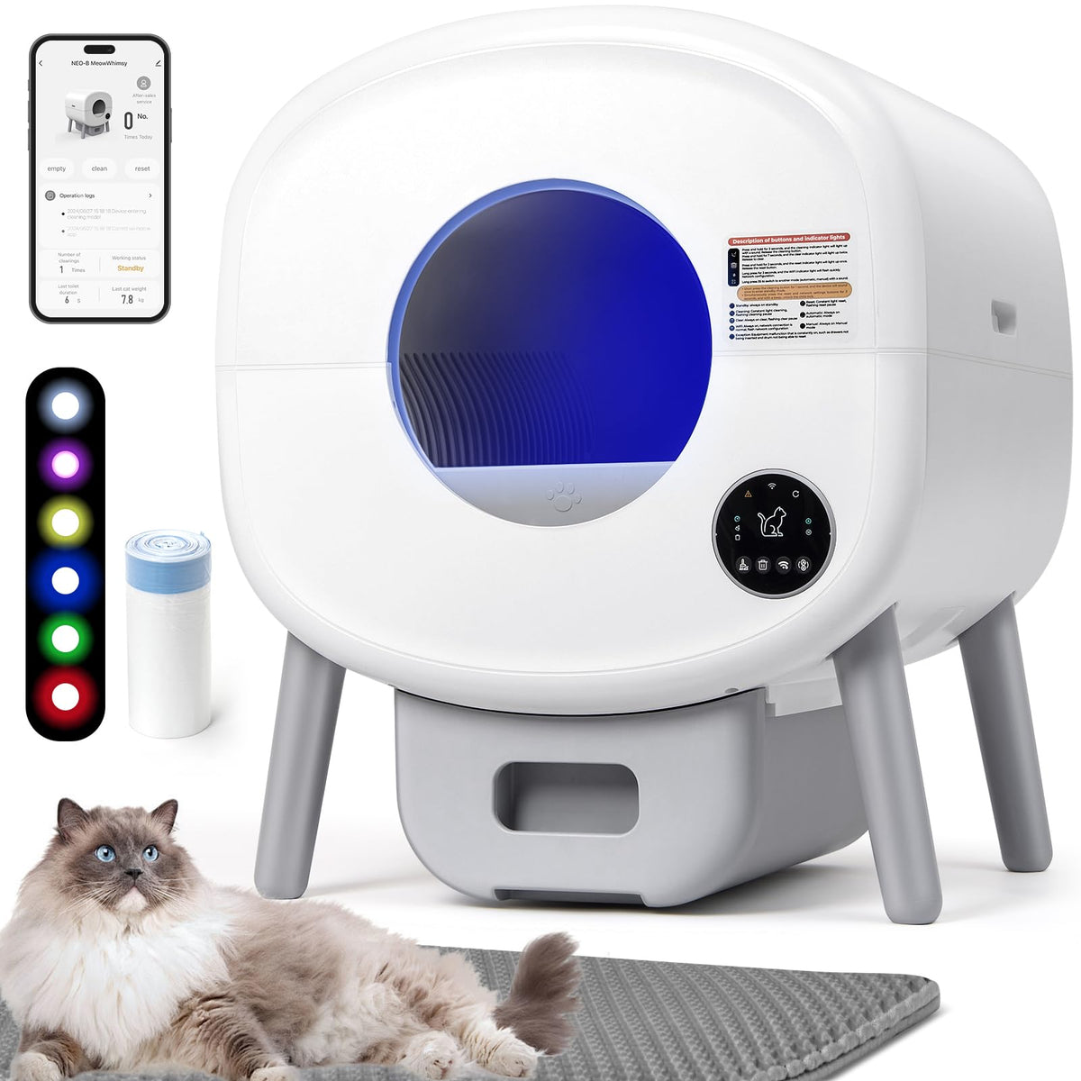 Fsitego self-cleaning litter box with pull-out drawer for easy waste disposal and maintenance.
