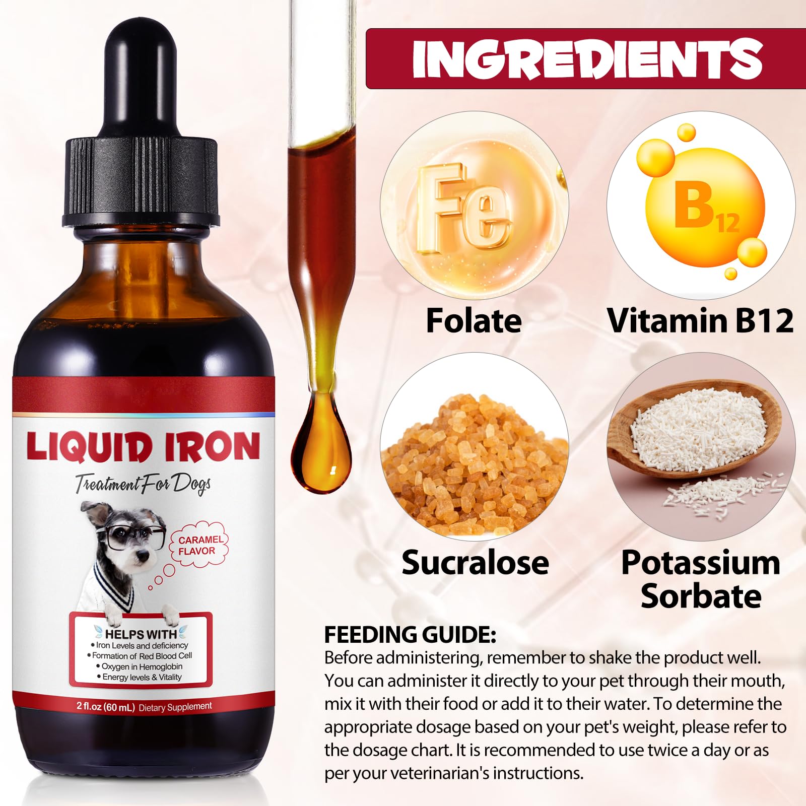 FSLHCY liquid iron dog food-mixing illustrates convenient mixing with meals