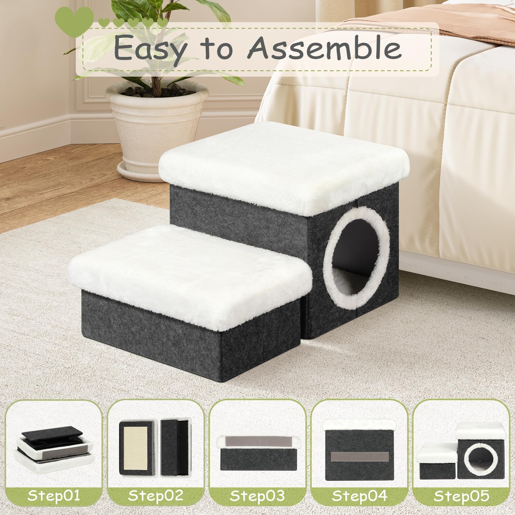 FSOBEIIALEO cat-house-stairs folded flat for compact storage
