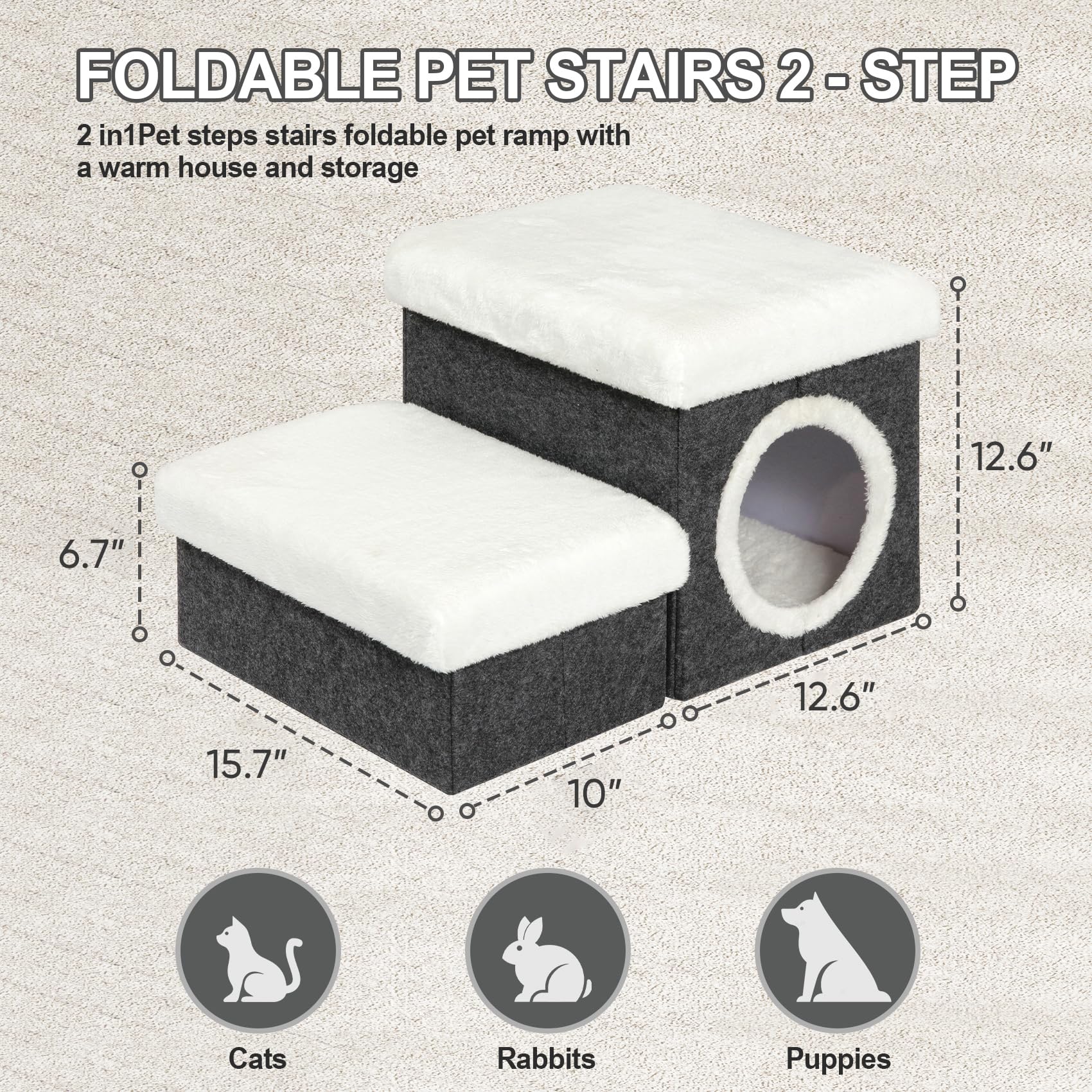 FSOBEIIALEO 2-tier pet stairs showing sturdy MDF frame