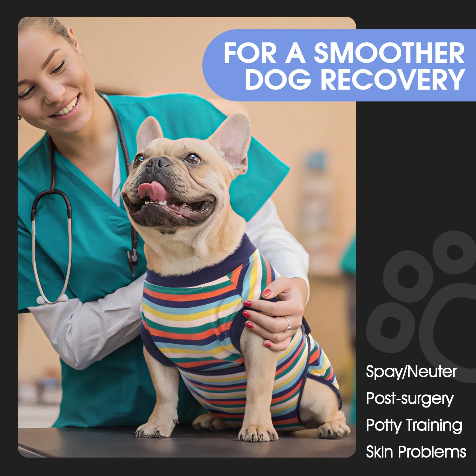 FUAMEY dog bodysuit blue stripes breathable fabric supports mobility during healing