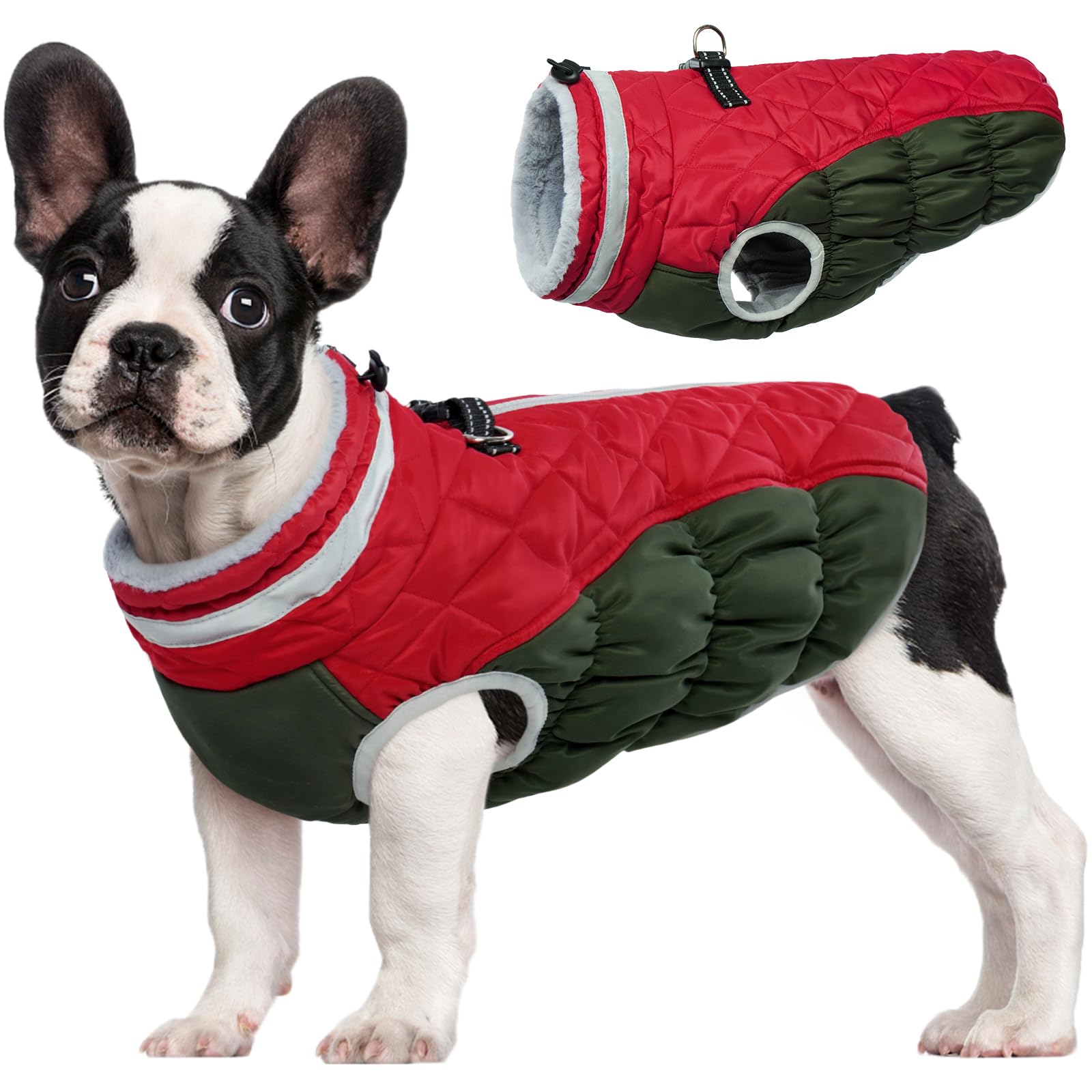FUAMEY dog coat front view shows waterproof protection for chilly walks.