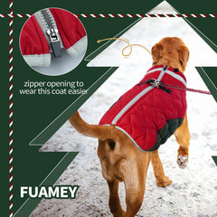 FUAMEY dog coat neck close-up shows thick collar shielding wind.
