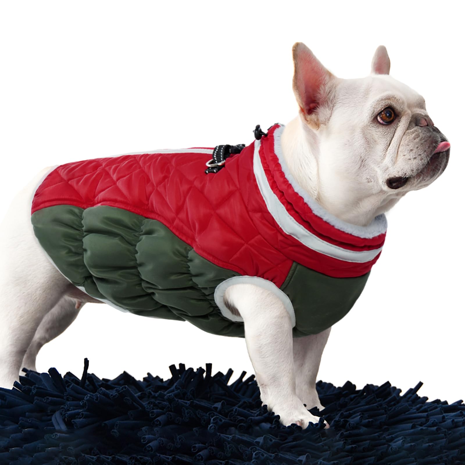 FUAMEY dog coat with reflective strip enhances nighttime visibility.