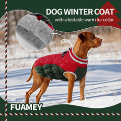 FUAMEY dog coat side view highlights snow resistance and warmth.