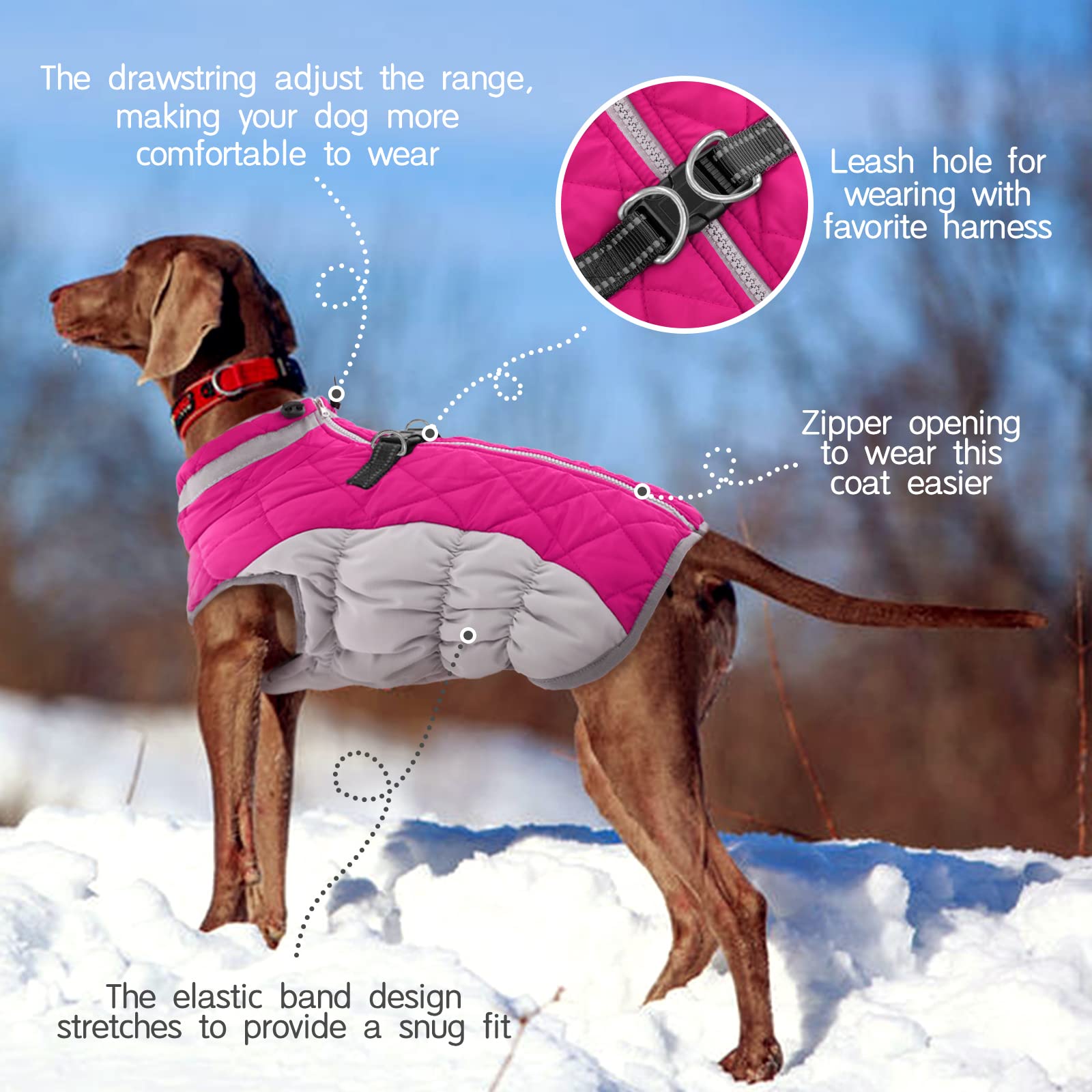 FUAMEY dog coat warm fleece interior provides cozy insulation on cold mornings.