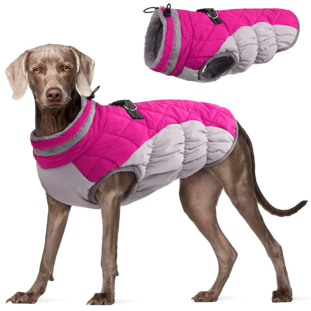 FUAMEY dog coat XL pink faux fur texture for cozy warmth on cold walks.