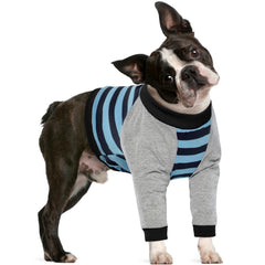 FUAMEY dog recovery sleeve with elbow-protector, blue stripe cushions joints during gentle movement.