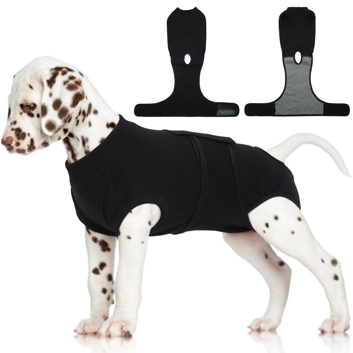 FUAMEY Dog Recovery Suit back view showing snug fit and protection