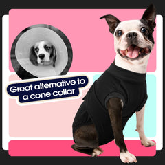 FUAMEY dog recovery suit black XL close-up fabric shows breathable cotton-spandex