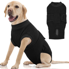 FUAMEY dog recovery suit black XL front view offers comfortable post-op protection
