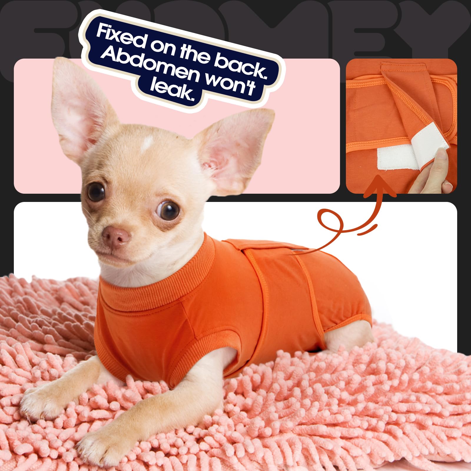 FUAMEY dog recovery suit breathable fabric keeps dog comfortable.