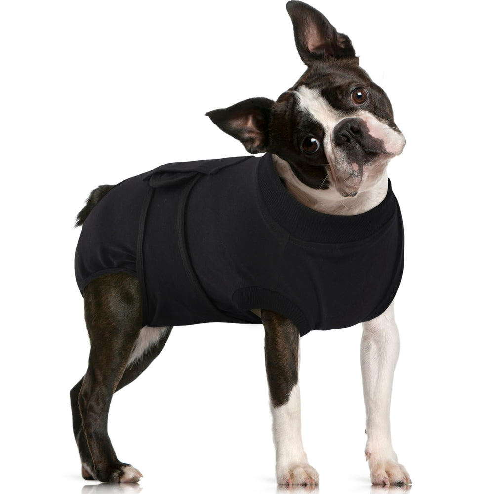FUAMEY dog recovery suit front view protects wounds while keeping your dog comfortable.