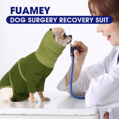 FUAMEY dog recovery suit green XL back view highlights full coverage and comfort