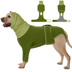 FUAMEY dog recovery suit green XL front view with adjustable fit for post-surgery protection
