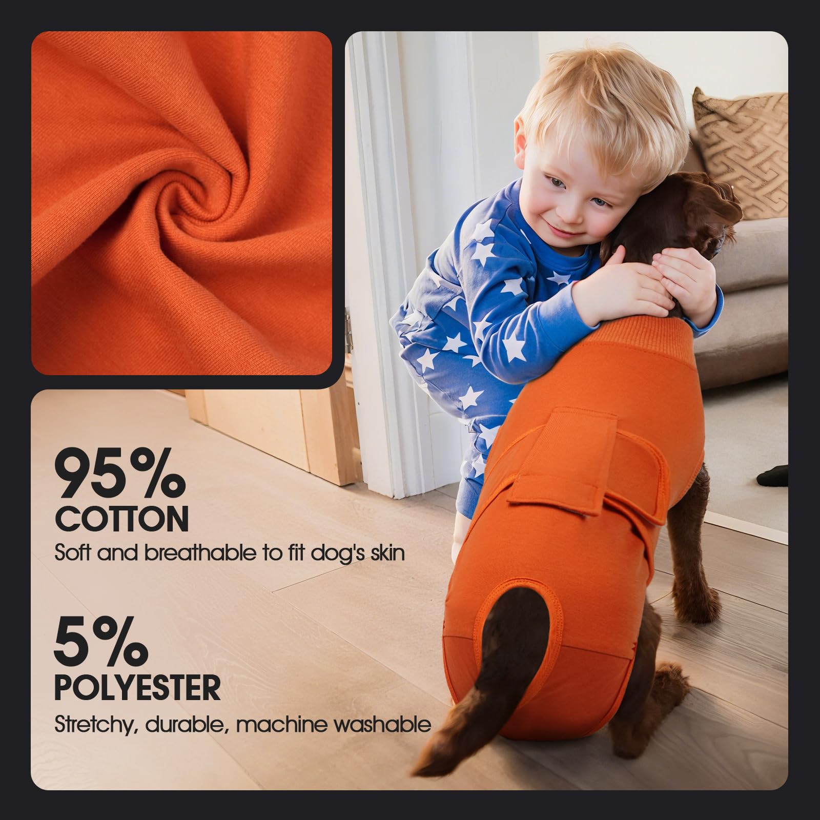 FUAMEY dog recovery suit indoor wear for comfortable movement.
