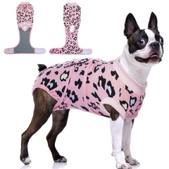 FUAMEY dog recovery suit pink leopard back view provides post-surgery protection
