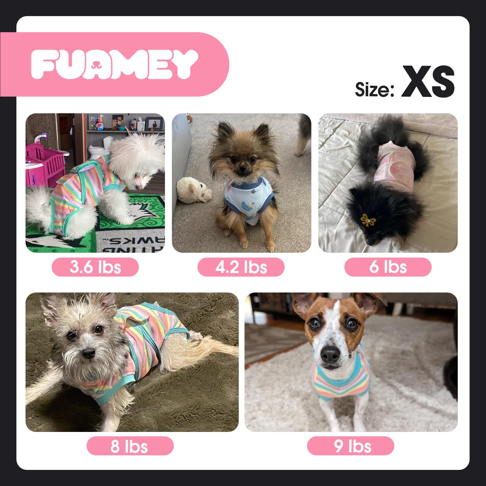 FUAMEY dog recovery suit size guide helps you choose the right fit