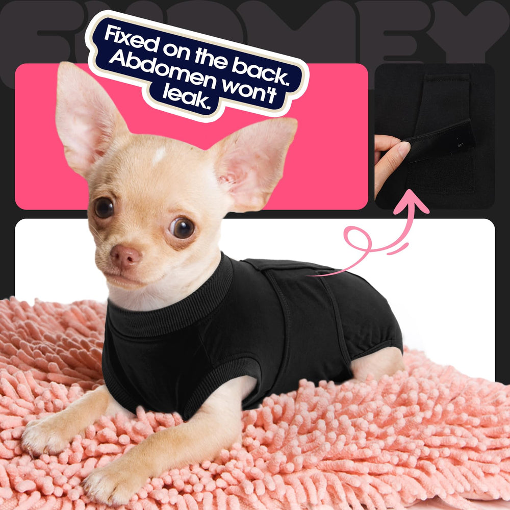 FUAMEY Dog Recovery Suit size guide covers back length and chest measurements