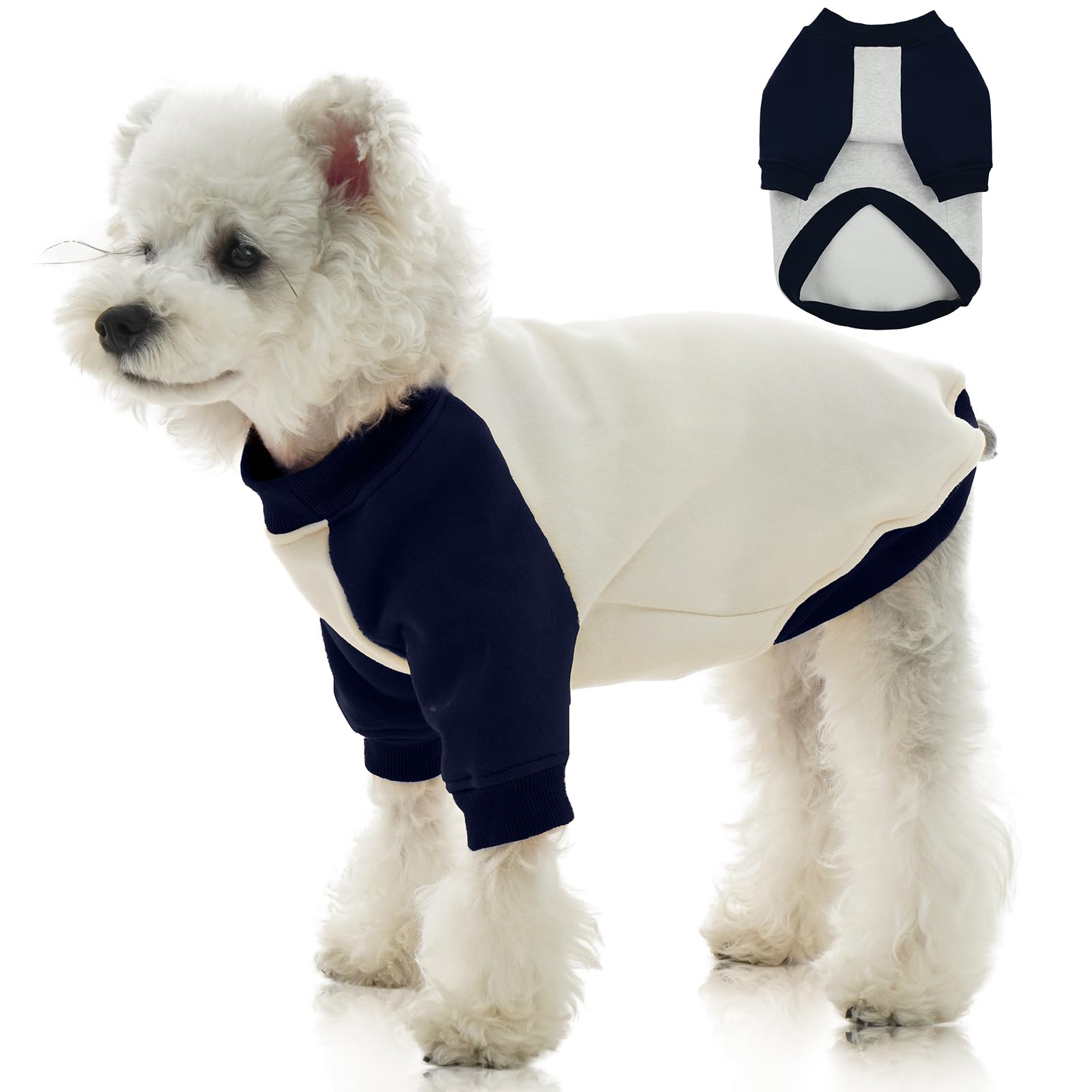 FUAMEY fleece lined blue dog sweatshirt delivers warm comfort for extra small dogs.