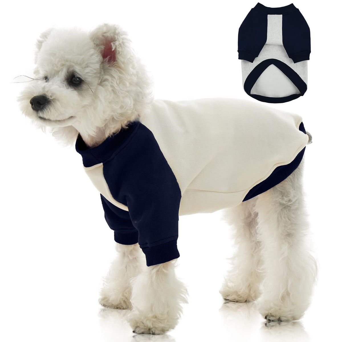 FUAMEY fleece lined blue dog sweatshirt delivers warm comfort for extra small dogs.