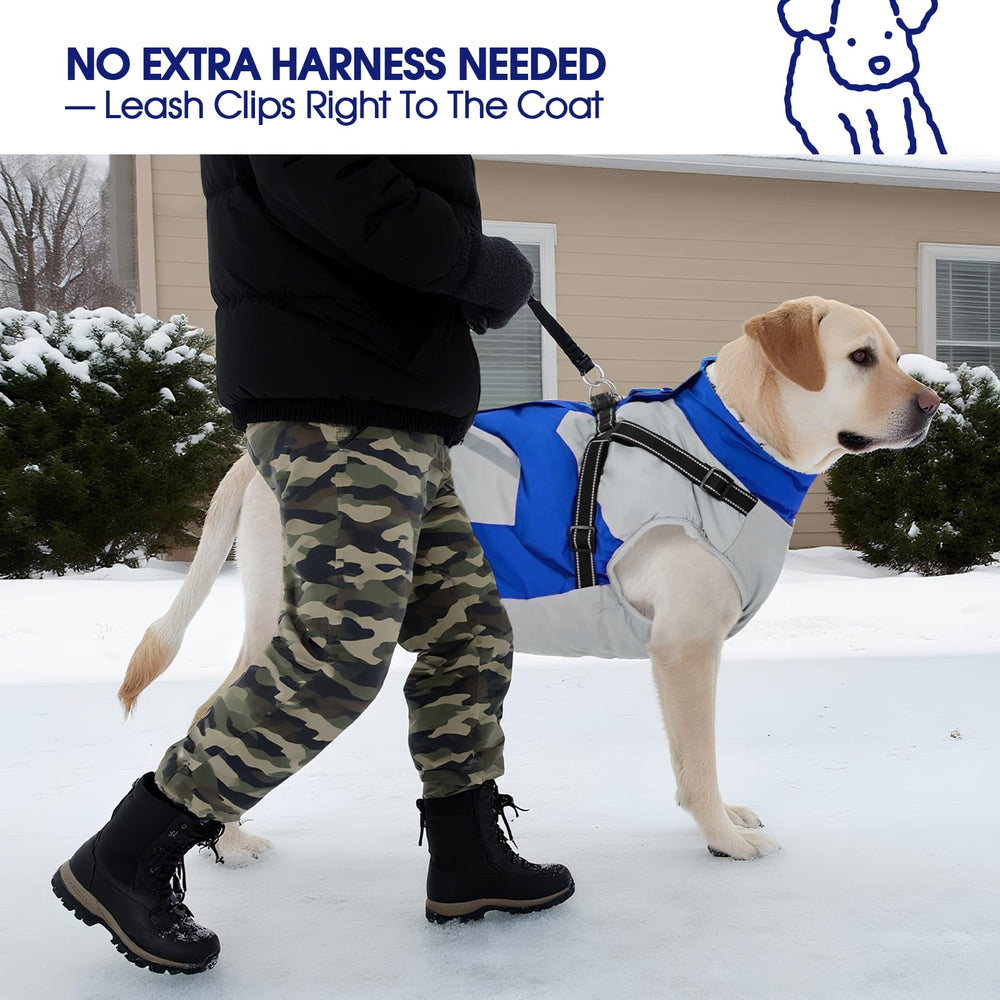 FUAMEY dog winter jacket back zipper for smooth on/off wear.