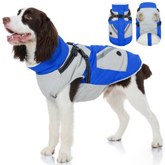 FUAMEY dog winter jacket blue with waterproof shell for all-weather use.