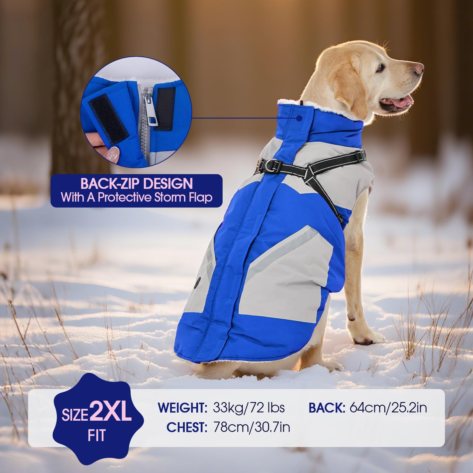 FUAMEY dog winter jacket pocket detail for treats and keys during walks.
