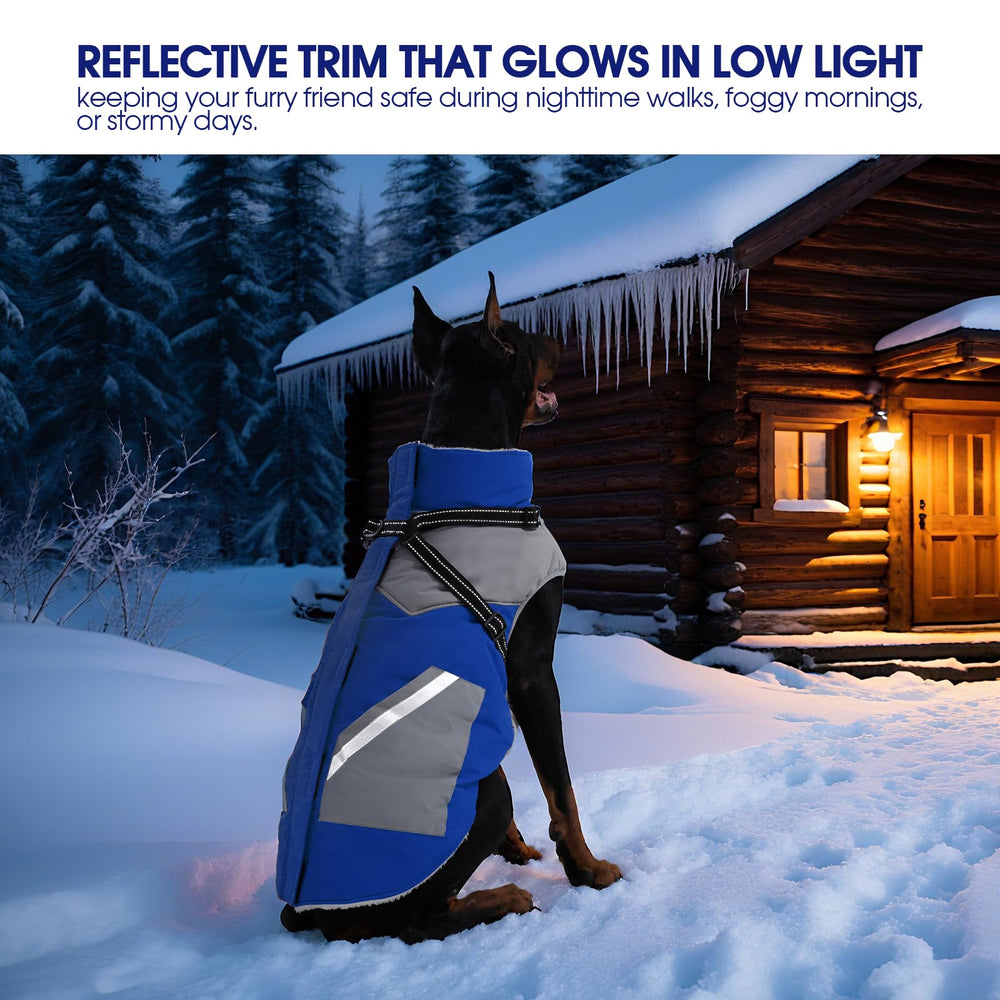 FUAMEY dog winter jacket size range supports versatile large-dog fit.