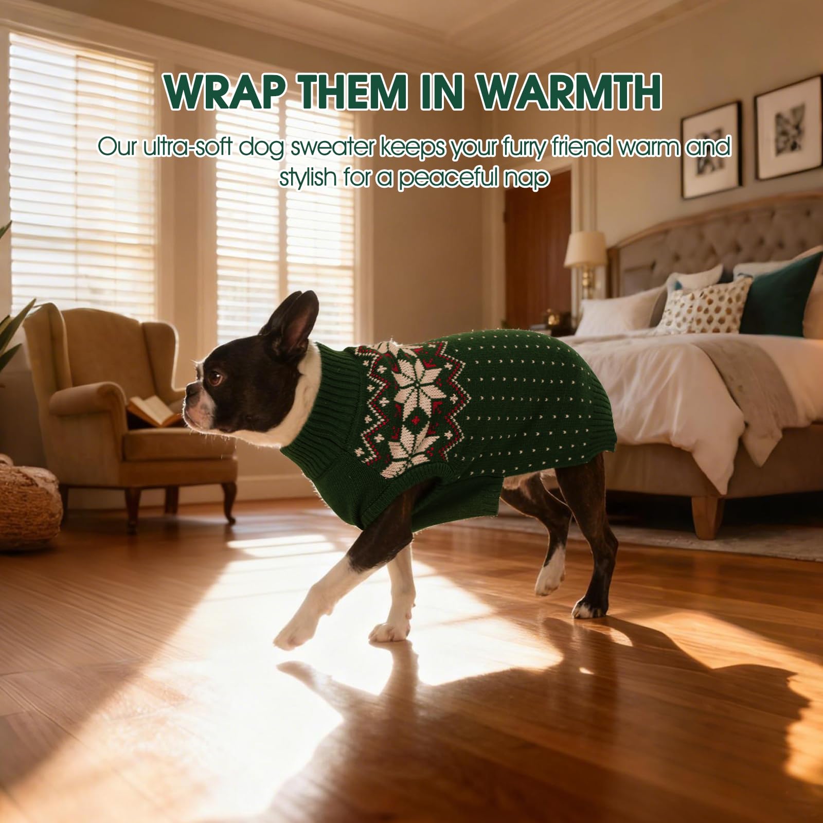 FUAMEY elastic high collar knit keeps your pet warm without restricting movement