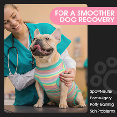 FUAMEY mint-green striped recovery suit focuses on post-op comfort and breathability.