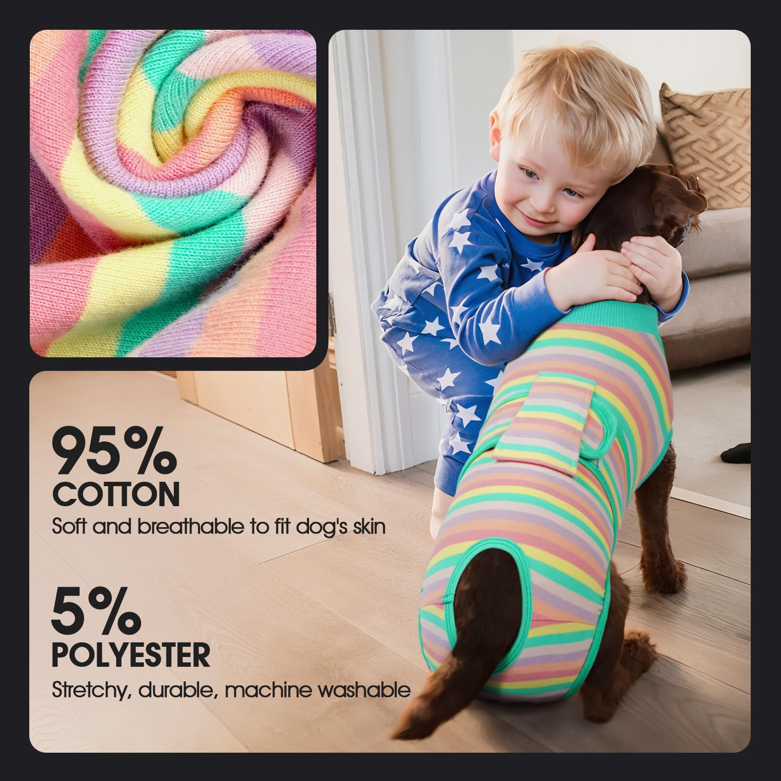 FUAMEY protective spay-suit supports post-surgical healing without restricting eating or defecation.