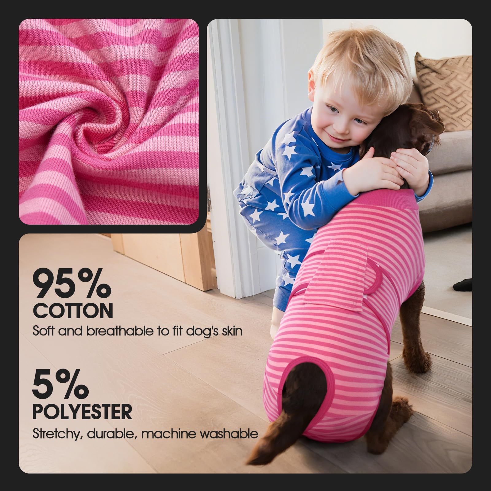 FUAMEY Recovery Suit close-up reveals breathable cotton-spandex fabric and stretch.