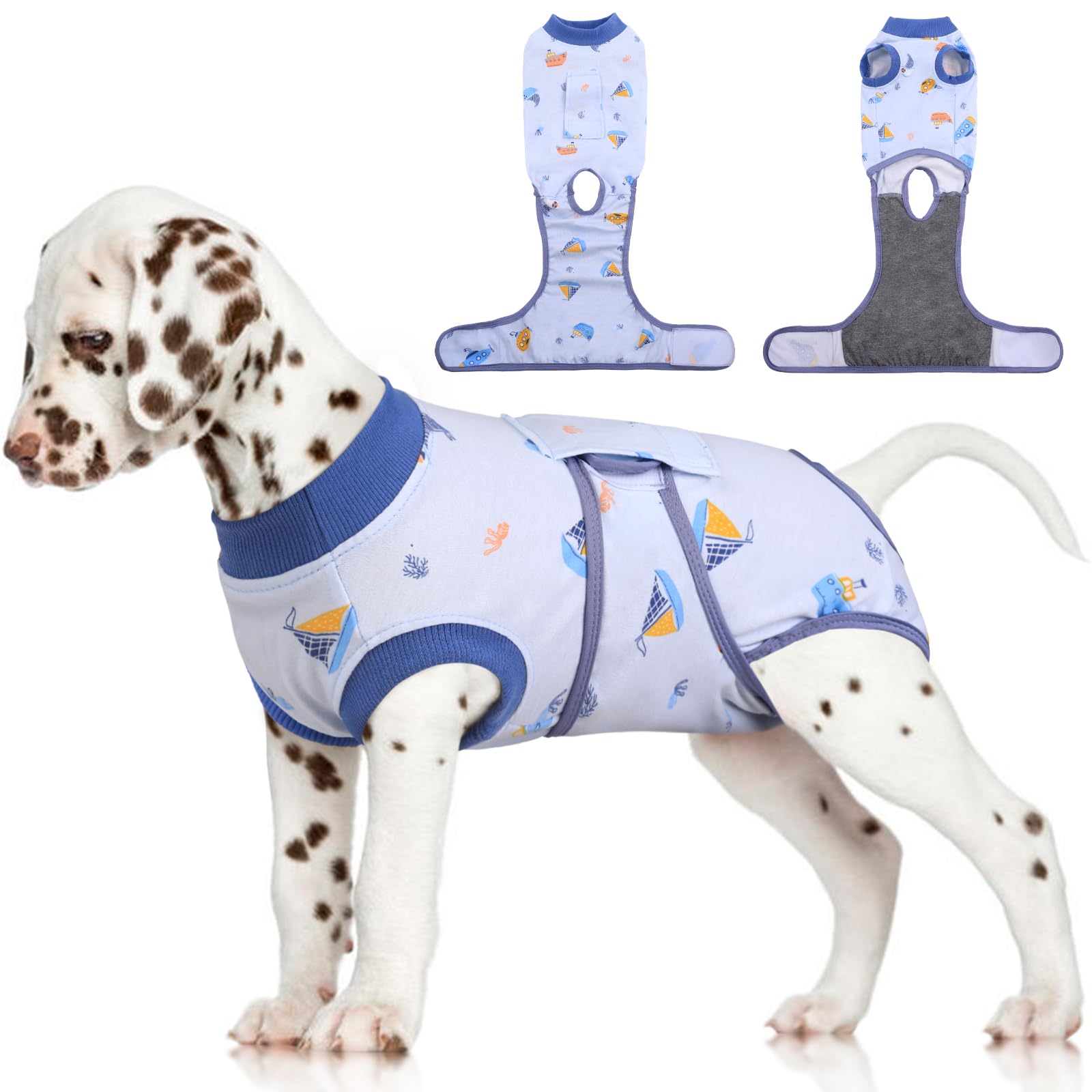 FUAMEY recovery suit dog-bodysuit-wear shows comfortable full coverage for post-surgery healing.