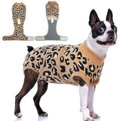 FUAMEY recovery suit dog brown leopard back view reduces post op stress and protects wounds