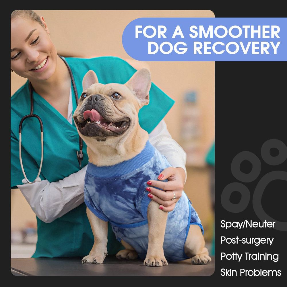 FUAMEY Recovery Suit for Dogs, side view, flexible fabric for movement.