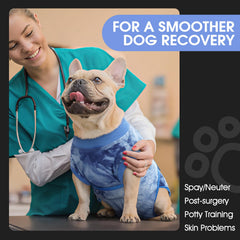 FUAMEY Recovery Suit for Dogs, side view, flexible fabric for movement.