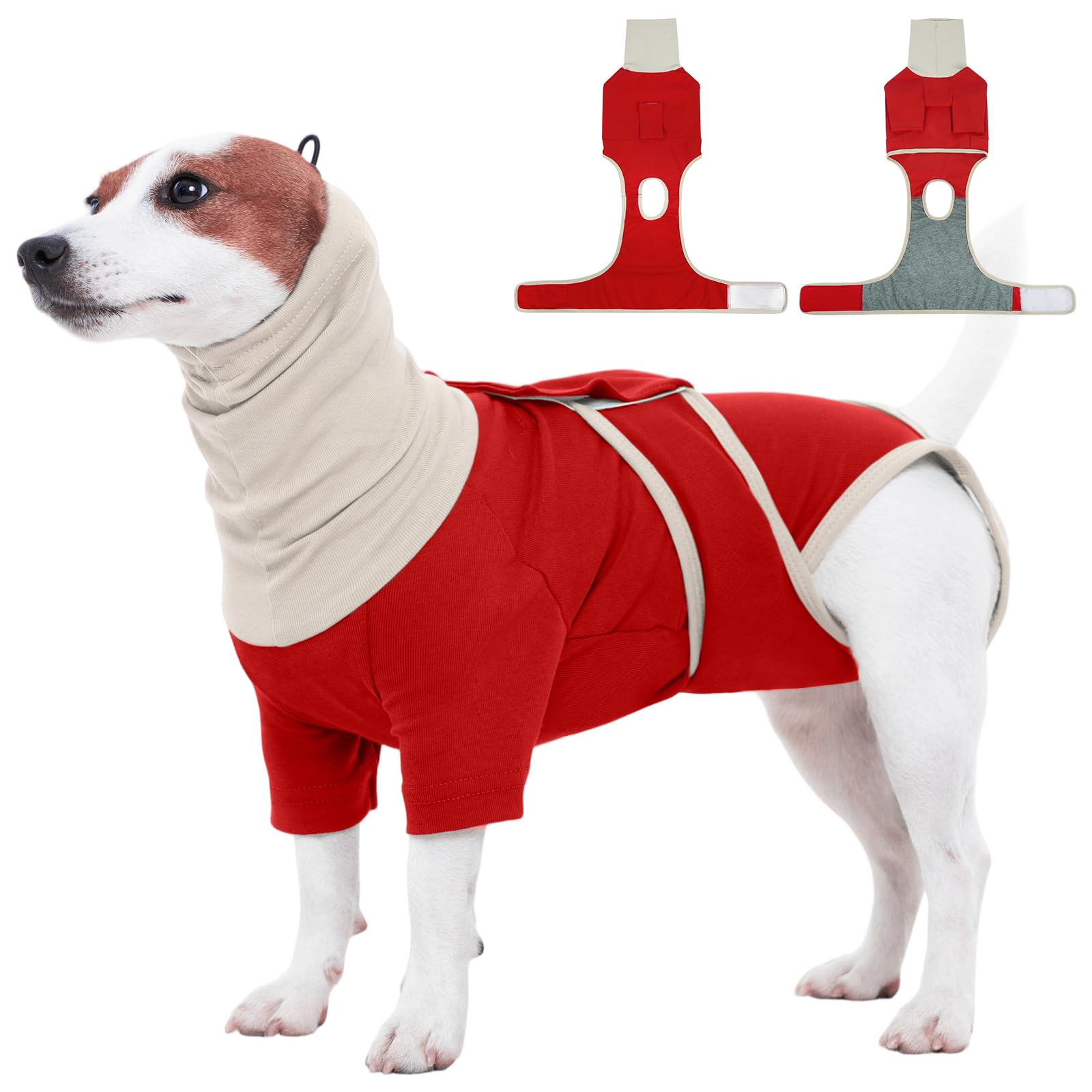 FUAMEY surgery suit for dogs in red XS on a small dog offering extended coverage and comfort
