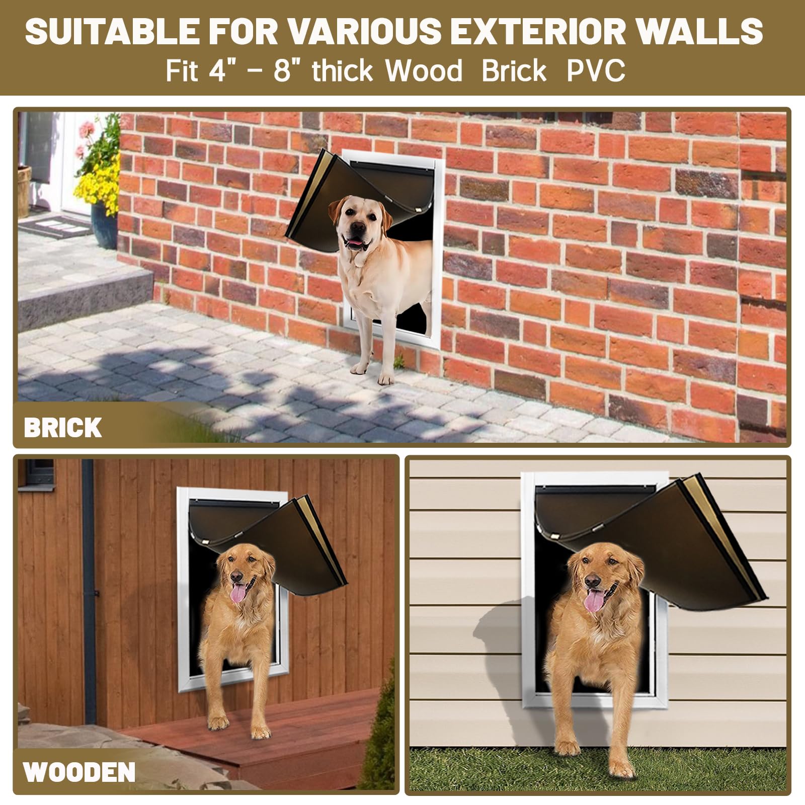 Fuelio XL dog door wall slide-in panel demonstrates added security against intruders