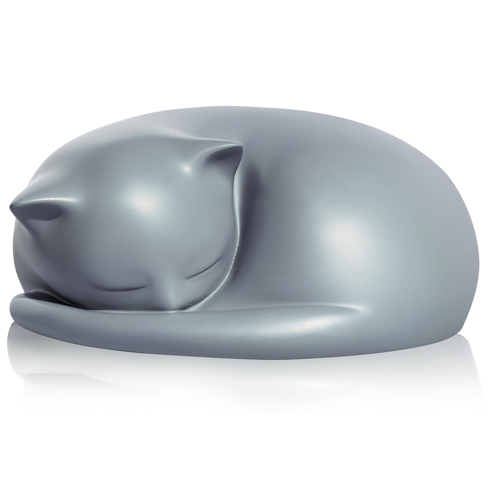 FUFYUKEY Cat Urn in gray resin with sleeping-cat design for a dignified memorial display.