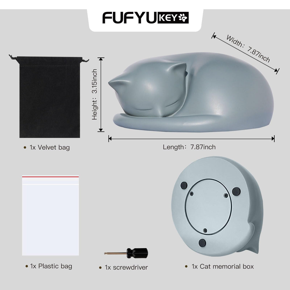 FUFYUKEY Cat Urn velvet bag included for protective ashes storage.